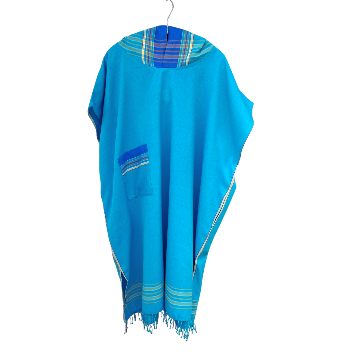 Kikoi Poncho Baumwolle Kapuze Turquise Blue Uni