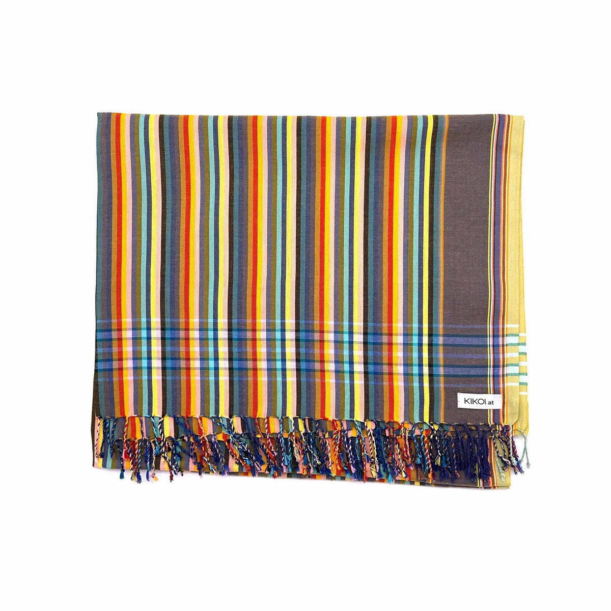 Kikoi Tuch Baumwolle Yellow Grey Multistripe