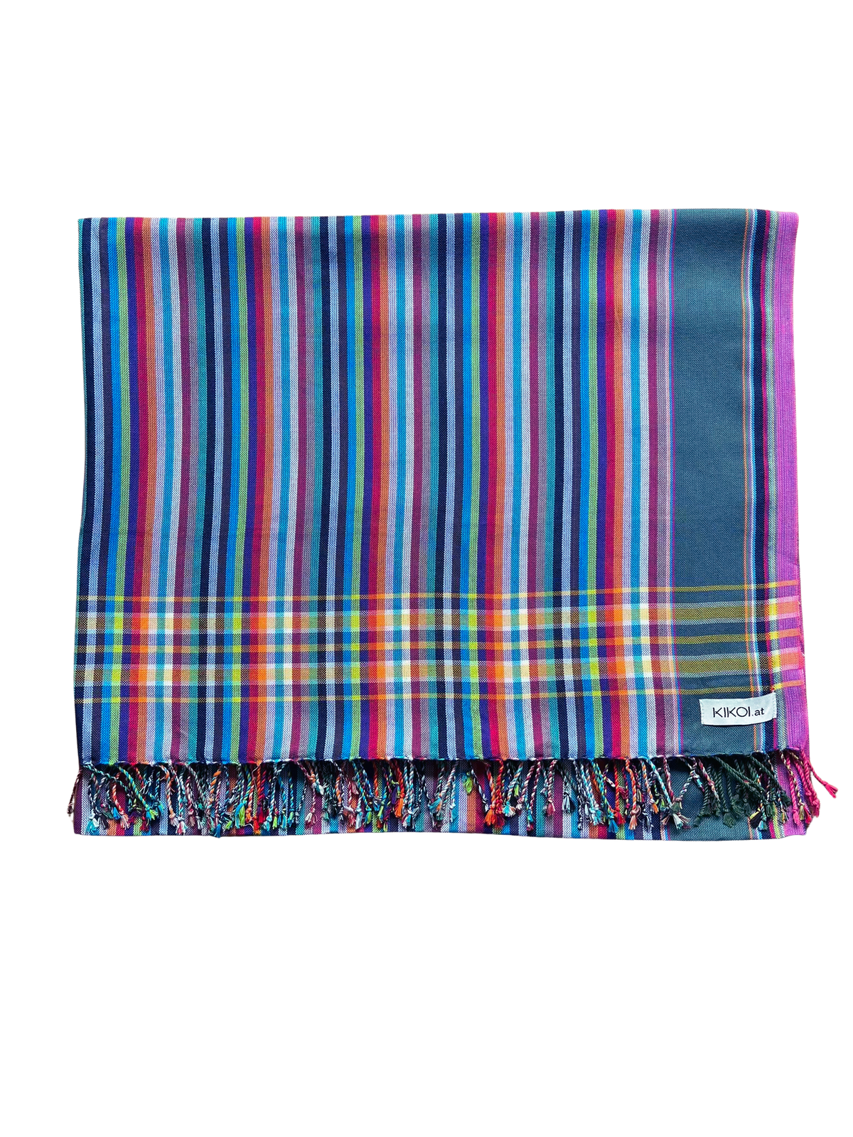 Kikoi Tuch Baumwolle Green Lilac Multistripe