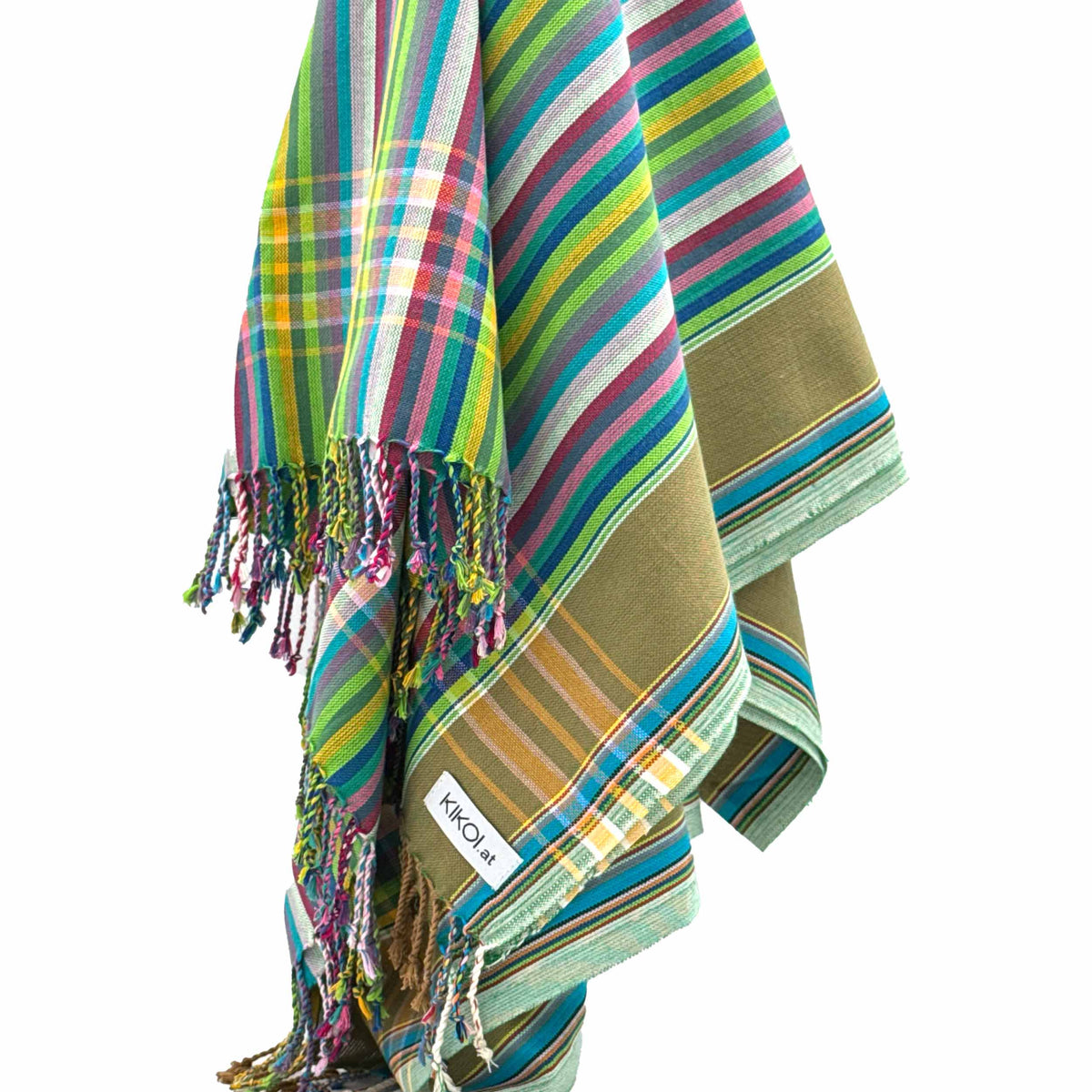 Kikoi Tuch Baumwolle Greenpink Springstripe