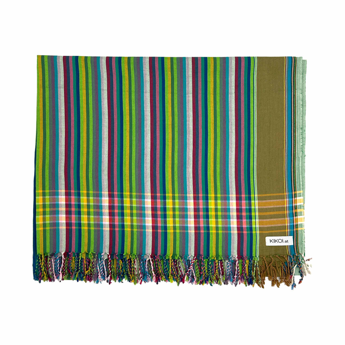 Kikoi Tuch Baumwolle Greenpink Springstripe