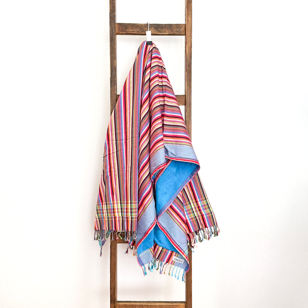 Kikoi Handtuch Baumwolle Red Turquise Autumnstripe Turquise Frottee