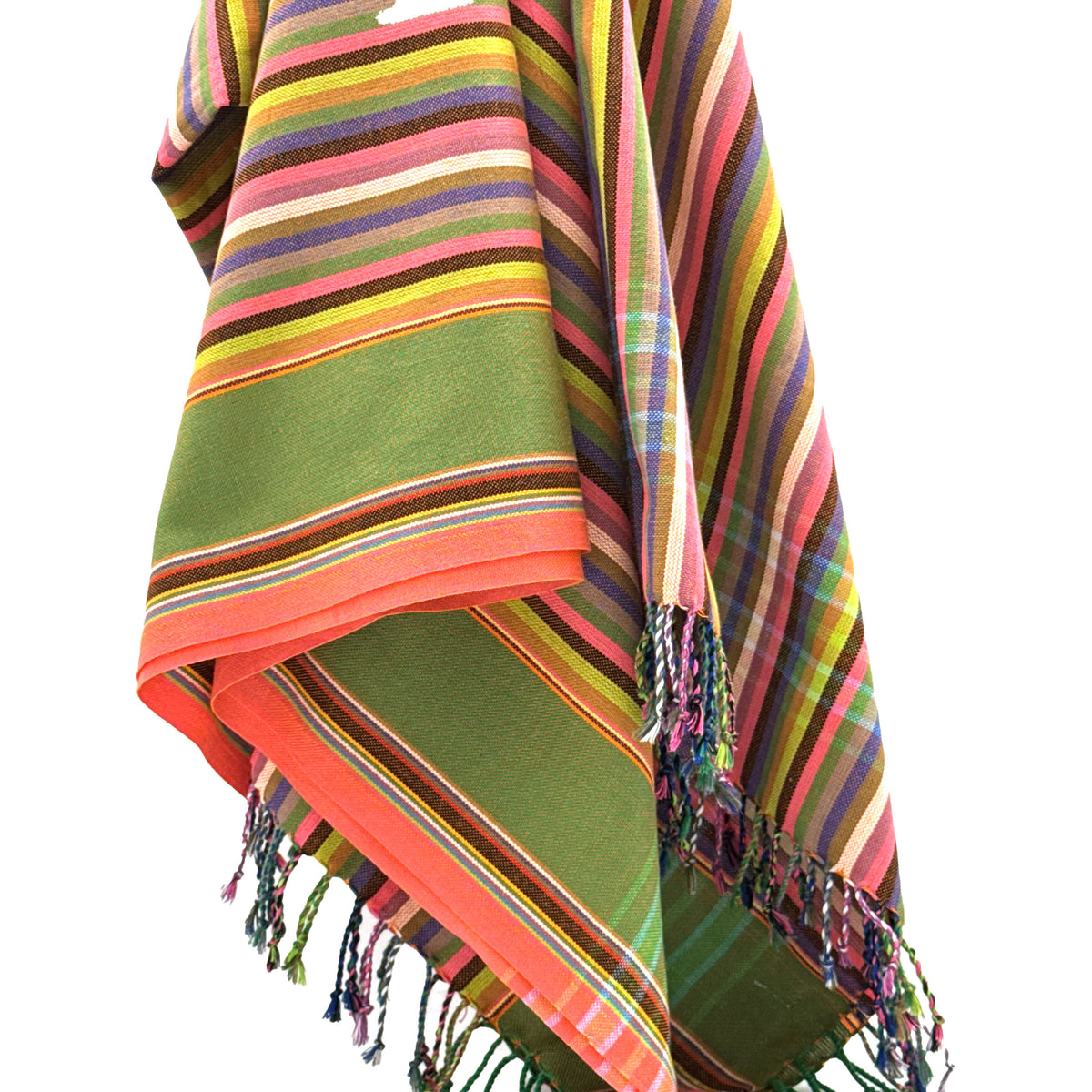 Kikoi Tuch Baumwolle Khaki Pink Multistripe