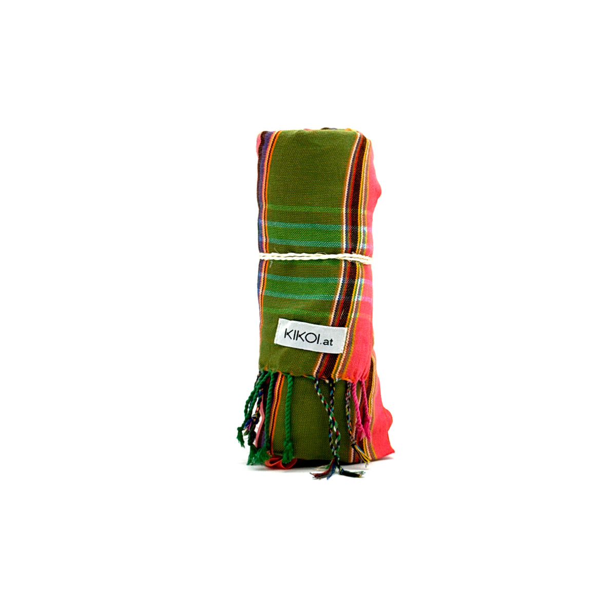 Kikoi Tuch Baumwolle Khaki Pink Multistripe
