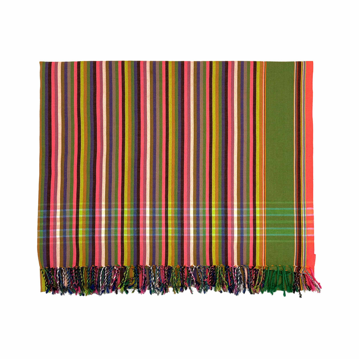 Kikoi Tuch Baumwolle Khaki Pink Multistripe