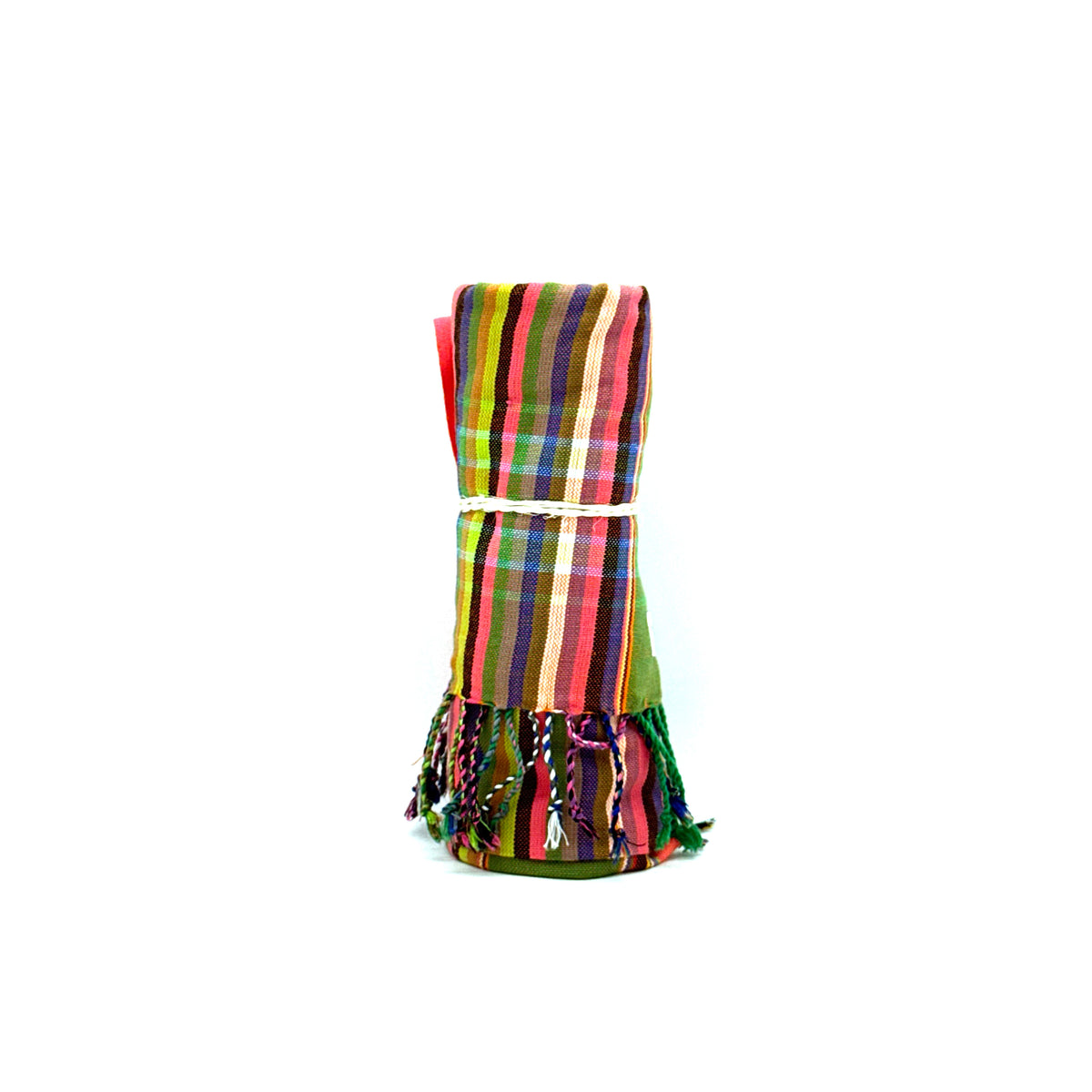 Kikoi Tuch Baumwolle Khaki Pink Multistripe