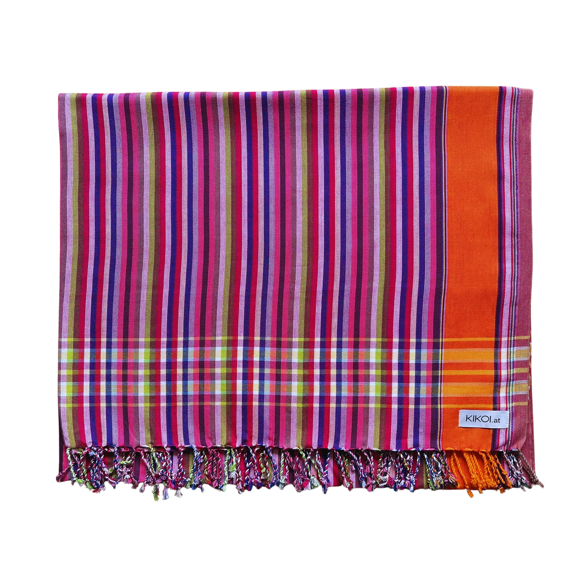 Kikoi Tuch Baumwolle Orange Red Multistripe