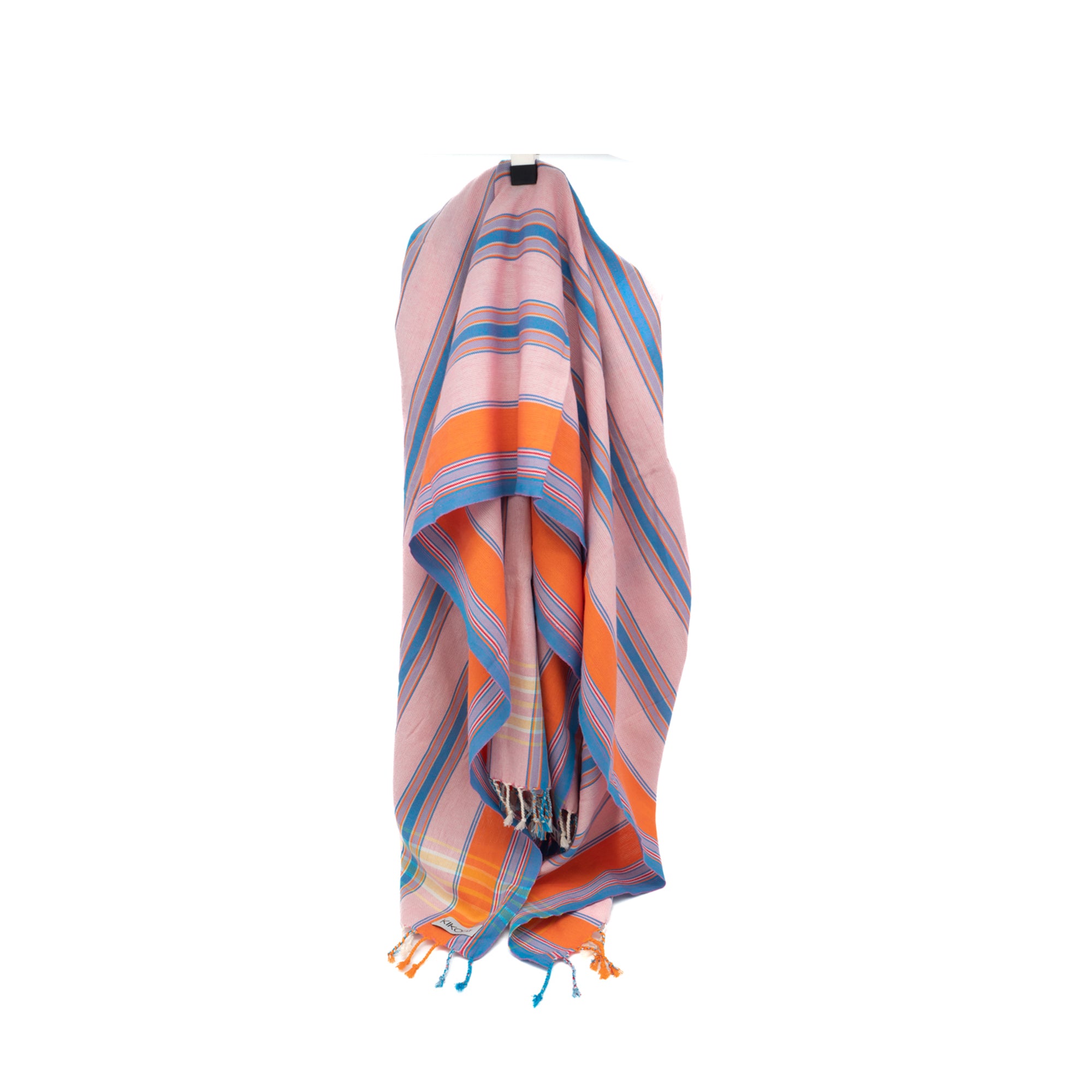 Kikoi Tuch Baumwolle Pink-Orange breit gestreift Hamam-Tuch, Strandtuch,  Handtuch