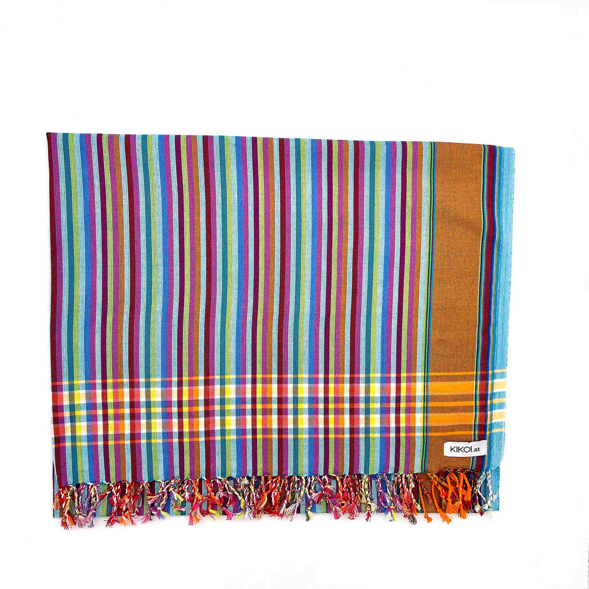 Kikoi Tuch Bauwolle Turquiseorange Springstripe