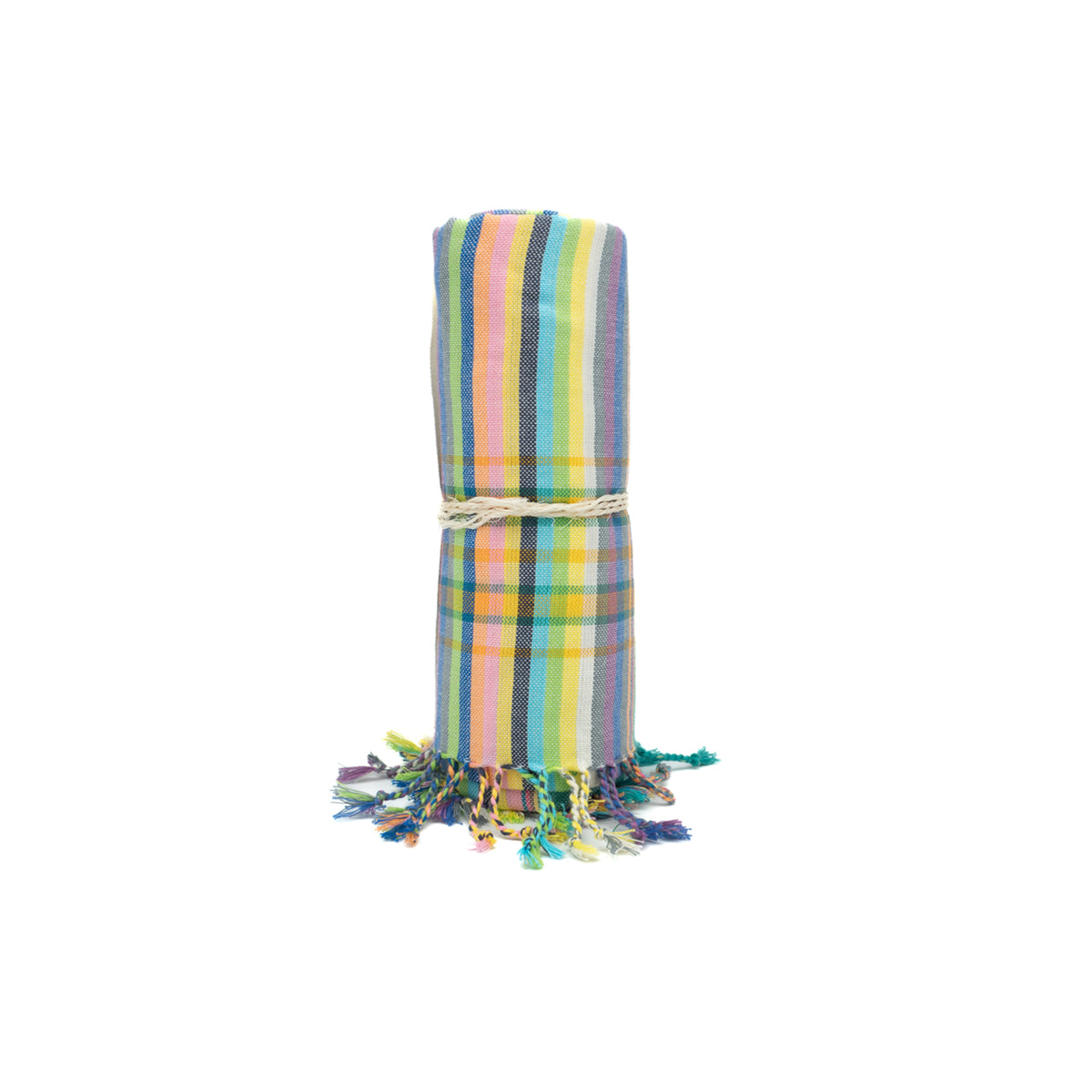 Kikoi Tuch Bauwolle White Lightgreen Multi Summerstripe