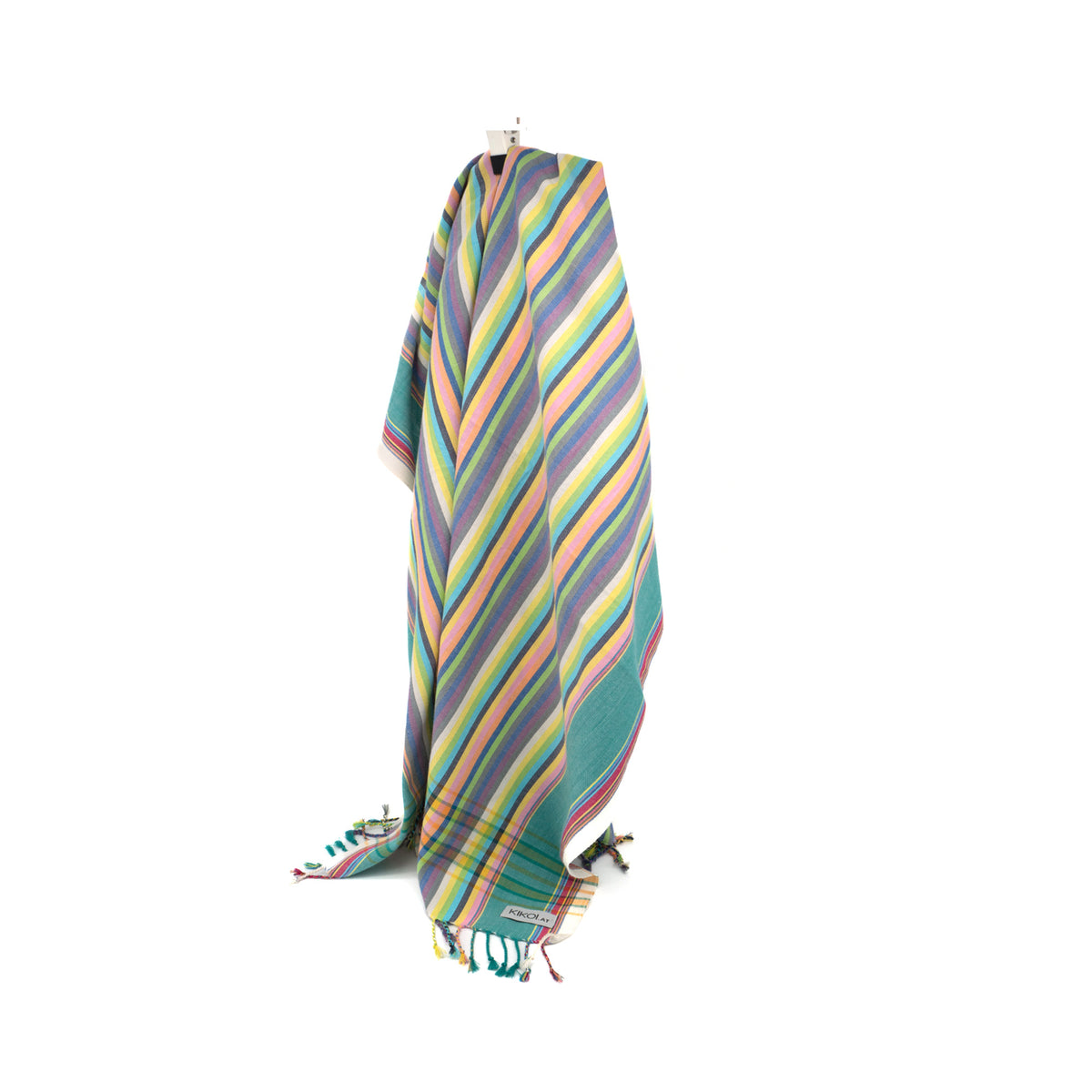 Kikoi Tuch Bauwolle White Lightgreen Multi Summerstripe