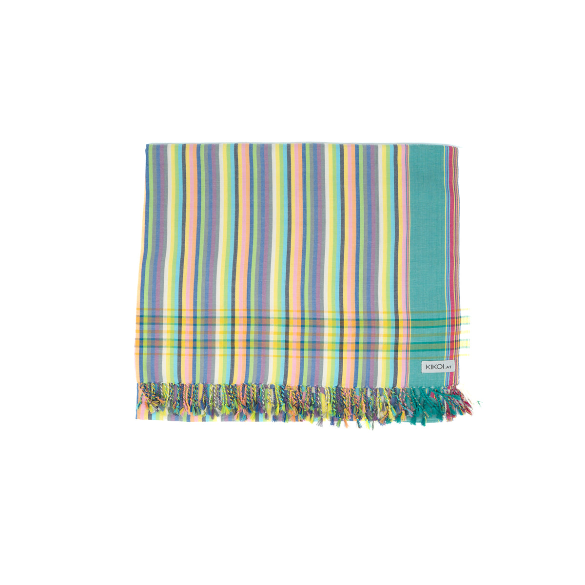Kikoi Tuch Bauwolle White Lightgreen Multi Summerstripe