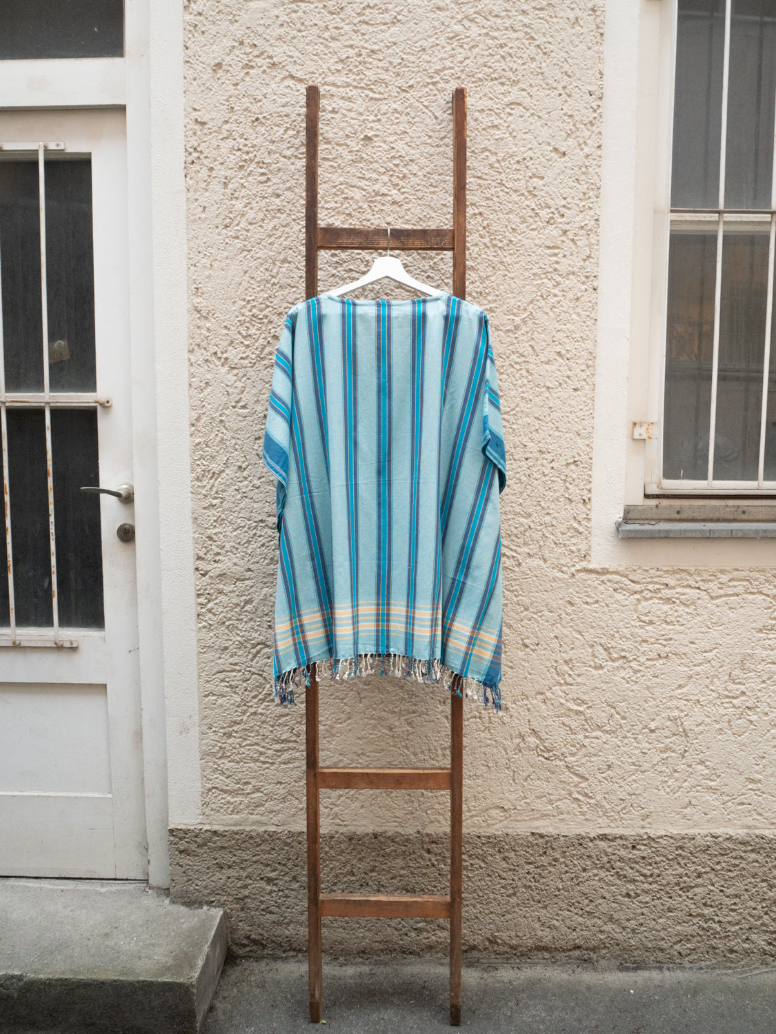 Kikoi V-Neck Poncho Baumwolle New Widestripe Turquise