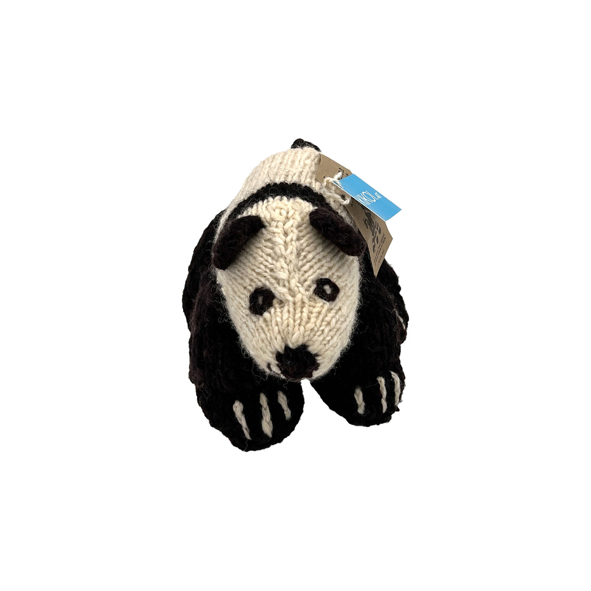 Panda Bär Wolle Small Kuscheltier Creme Dunkelbraun Bundu handgestrickt