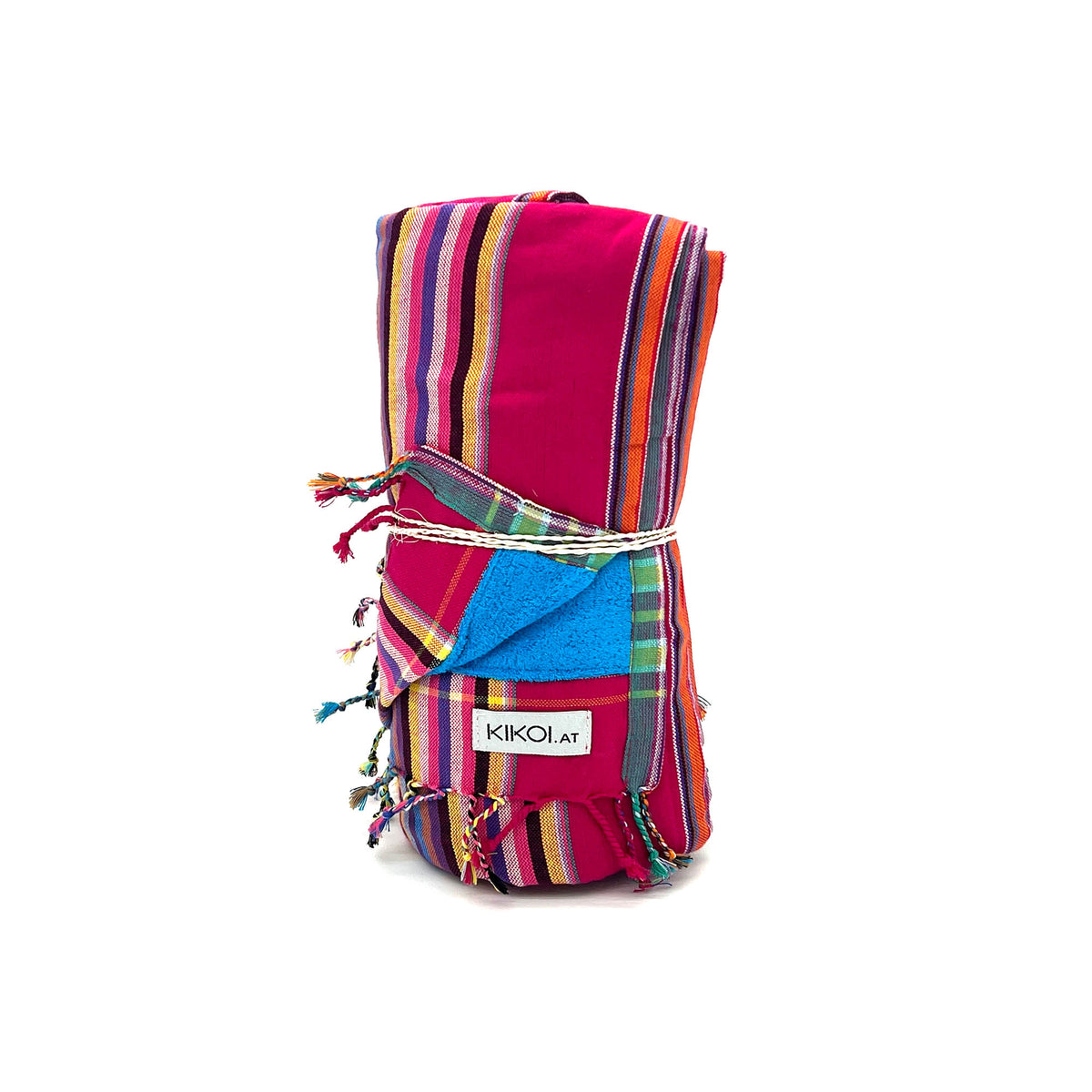 Kikoi Handtuch Baumwolle Dark Pink Springstripe Turquise Frottee