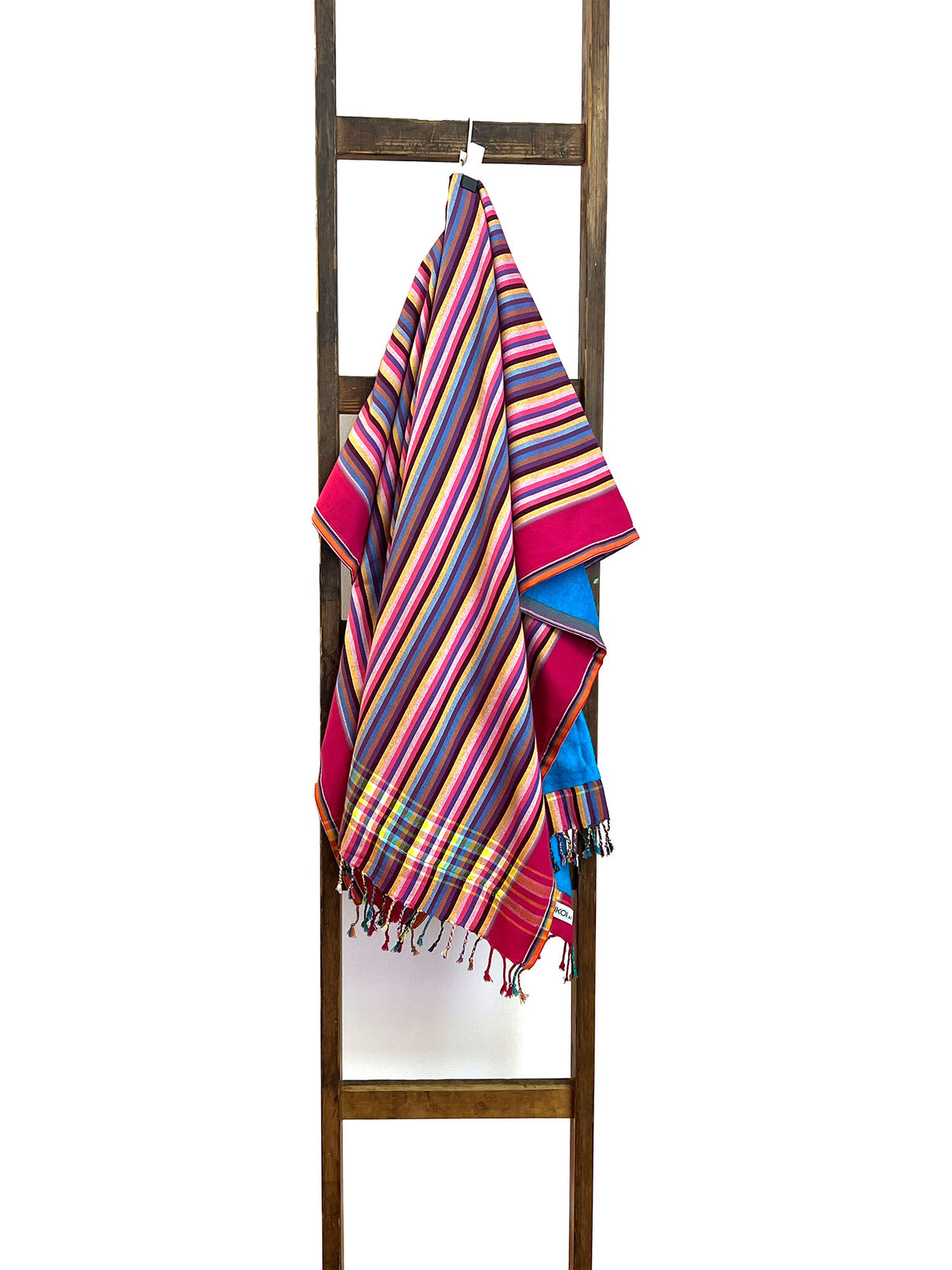 Kikoi Handtuch Baumwolle Dark Pink Springstripe Turquise Frottee