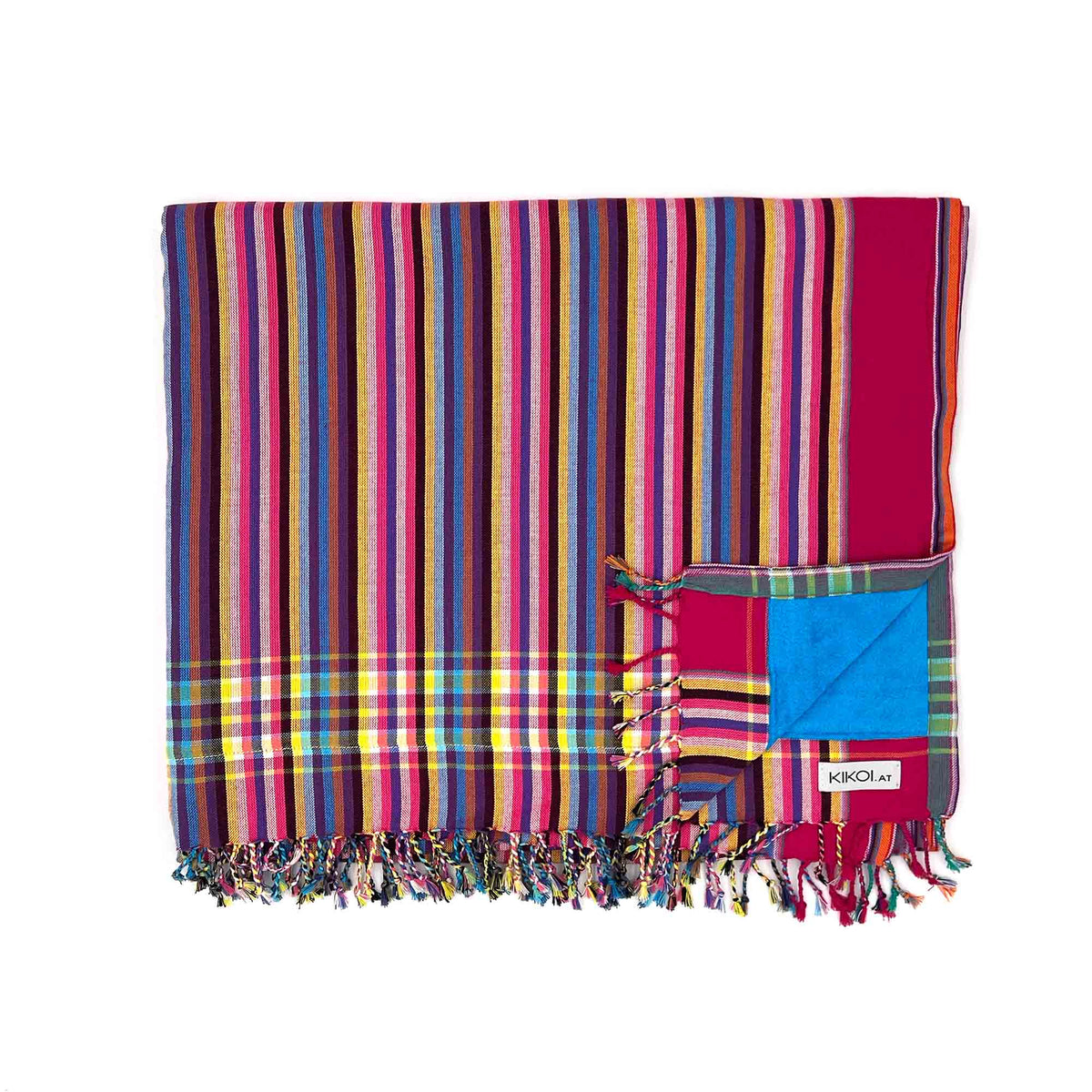 Kikoi Handtuch Baumwolle Dark Pink Springstripe Turquise Frottee