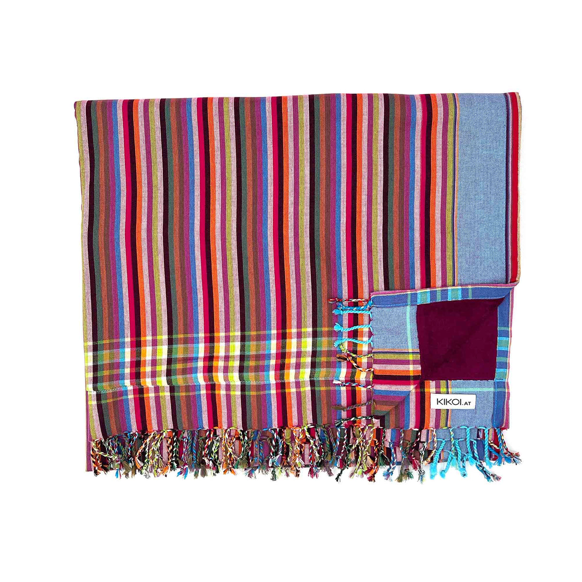 Kikoi Handtuch Baumwolle Red Turquise Autumnstripe Purple Frottee