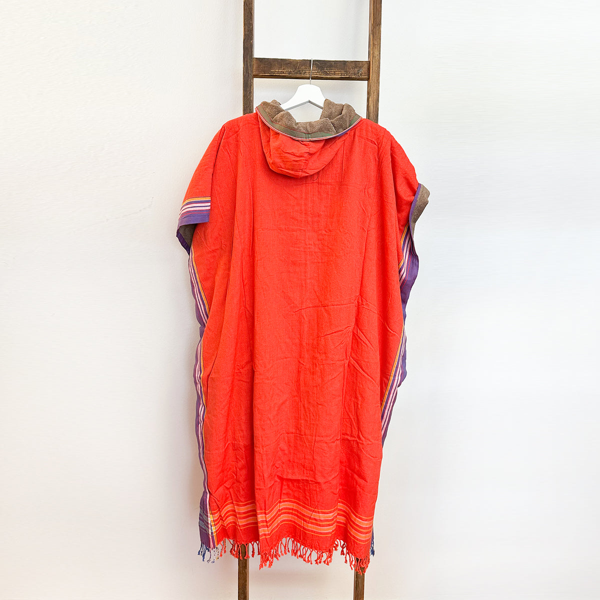 Kikoi Poncho Baumwolle Kapuze Orange-Lilac Sand Frottee